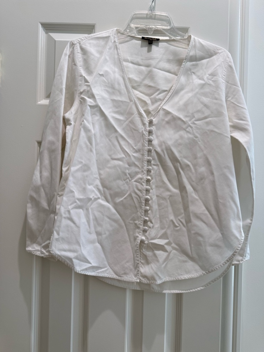 Massimo Dutti White V-Neck Button-Front Blouse